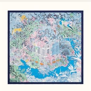 SOLD!! Hermès FAUBOURG TROPICAL SCARF in Bleu Jean/Vert/Jaune